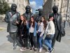 Students at The Beatles statues